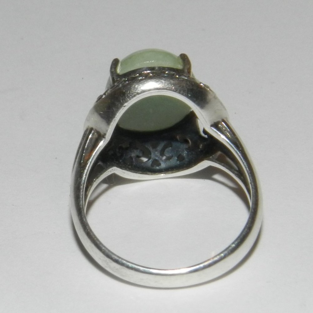DESIGNER "CNA" STERLING SILVER FILIGREE OVAL JADE WOMENS RING SIZE 5 - Picture 6 of 9